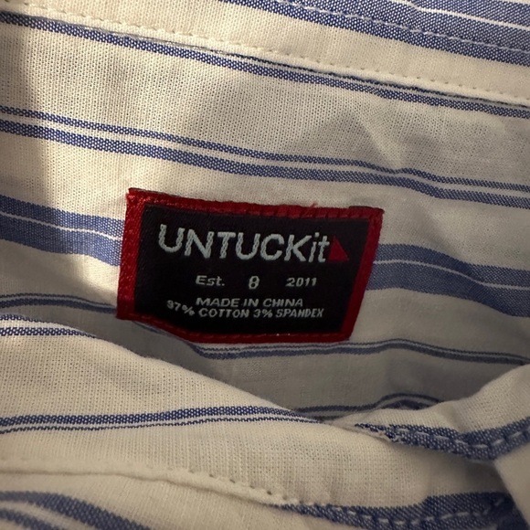NWT UNTUCKit Pinot Perse Regular Fit Long Sleeve Blue White Blouse Size 8 - Picture 5 of 5